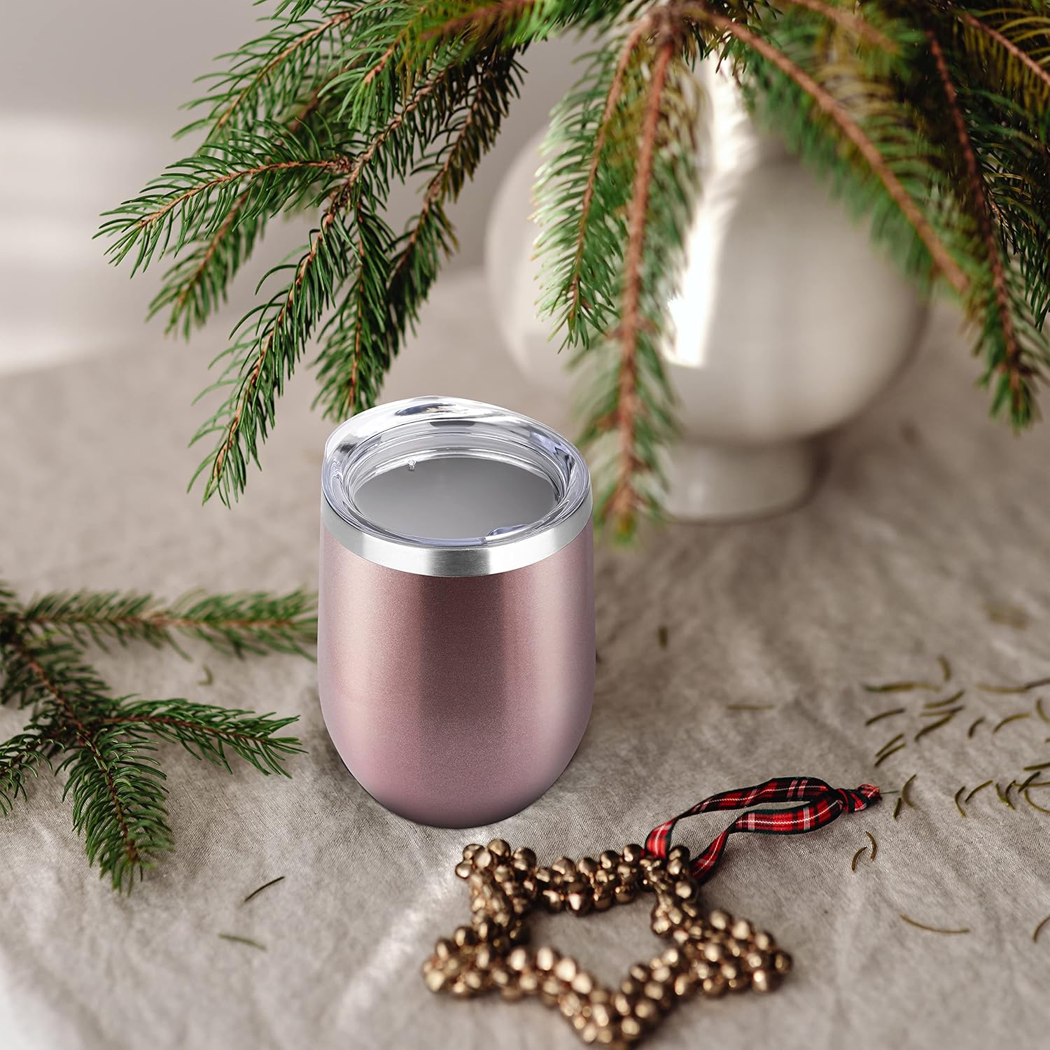 DOMICARE Stainless Steel Wine Tumbler Bulk with Lid, Personalized Rose Gold Insulated Tumblers Set, 12oz Travel Coffee Cups Pack of 12