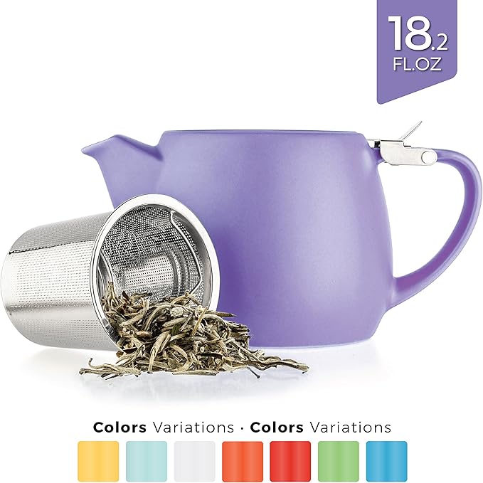 Tealyra - Pluto Porcelain Small Teapot Violet - 18.2-ounce (1-2 cups) - Matte Finish - Stainless Steel Lid and Extra-Fine Infuser To Brew Loose Leaf Tea - 540ml