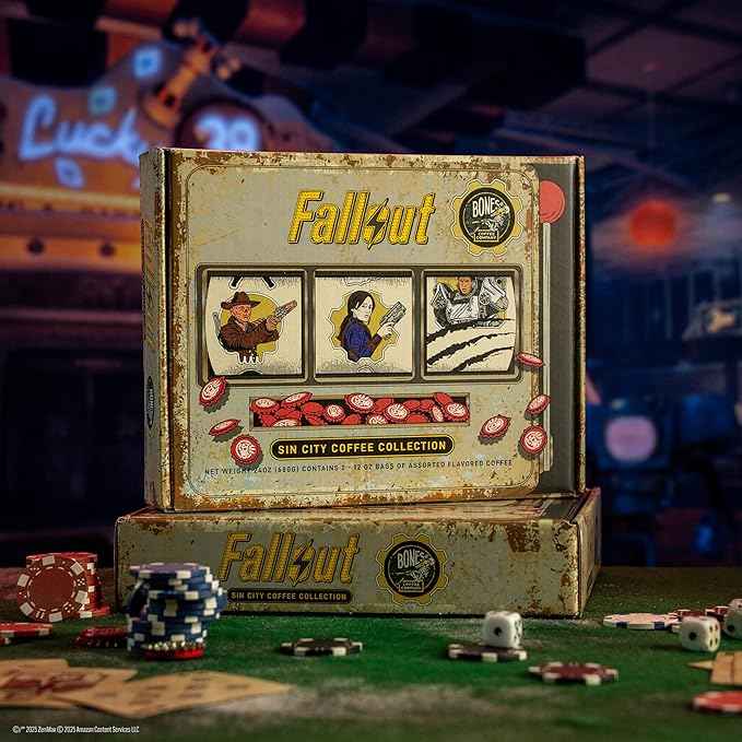 Bones Coffee Company Fallout Sin City Coffee Collector's Box, 2 Flavored Coffee Low Acid Medium Roast Arabica Beans Specialty Gifts, Auto Drip and French Press Compatible, 12 oz Pack of 2 Ground