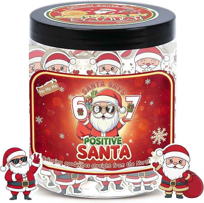 Positive Santa67 Jar With 60 Daily Affirmation Cards, Stocking Stuffers For Teen Girl Boy Men Women, 67 Christmas Ornaments, Santa 67 Christmas Gifts for Teens Adults, Funny Gag Gift, Meme Six Seven