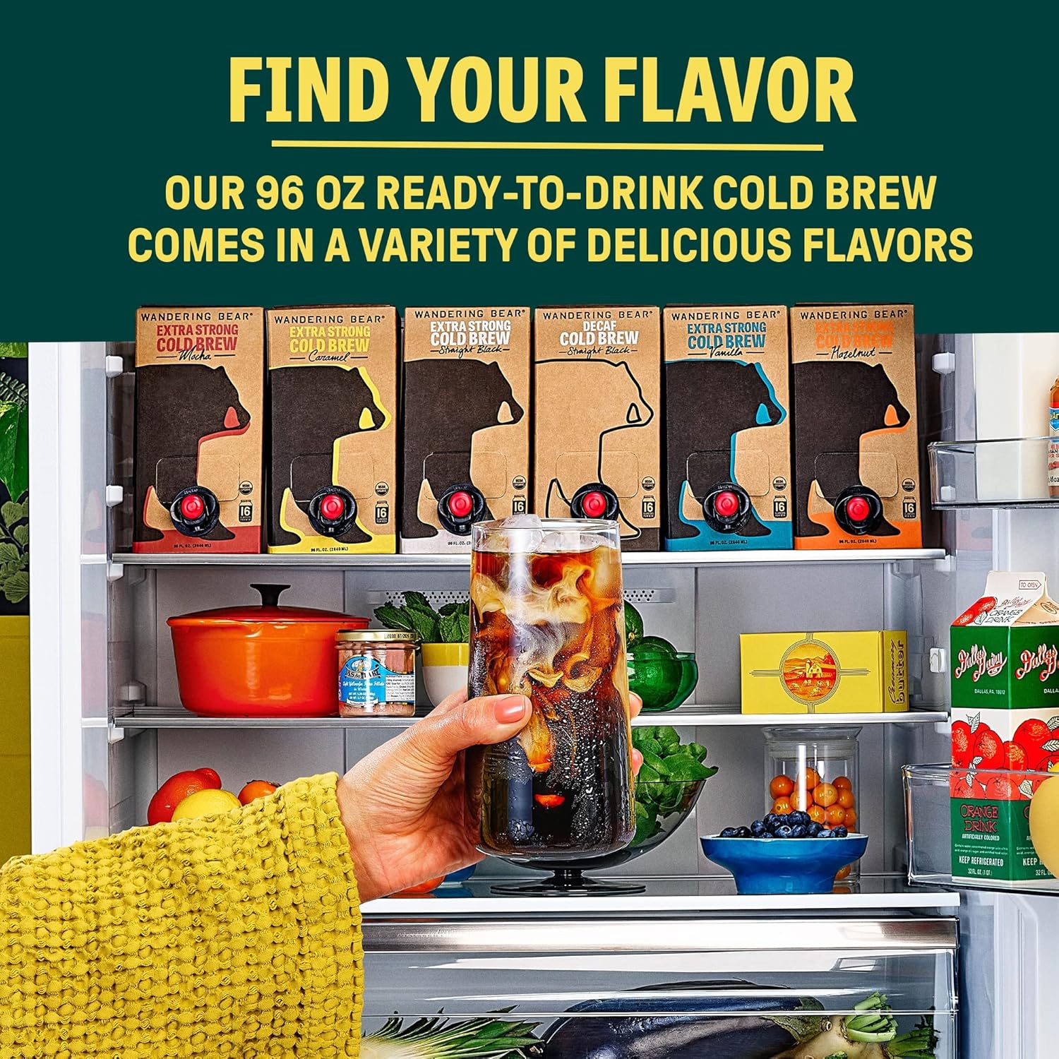 Wandering Bear Straight Black Organic Cold Brew Coffee On Tap, 96 fl oz - Extra Strong, Bold, Smooth, Unsweetened, Shelf-Stable, Ready to Drink, 100% Organic, Iced Cold Brewed Coffee Drinks