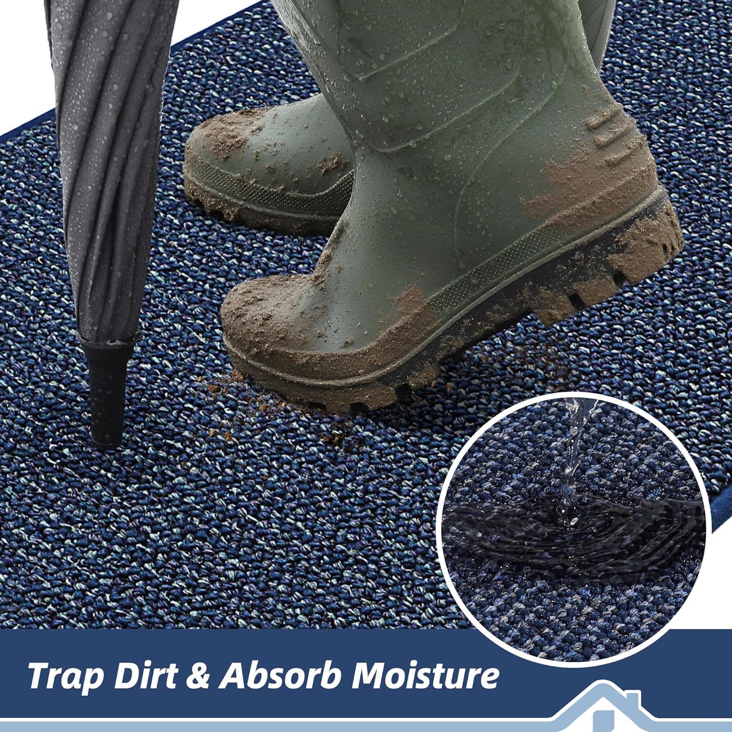 BEQHAUSE Dirt Trapper Door Mat 20" x 48", Non-Slip Washable Doormats Entrance Mat, Dirt Resistant and Absorbent Welcome Mat, Low Profile Floor Mats for Front Back Door and Entryway, Blue