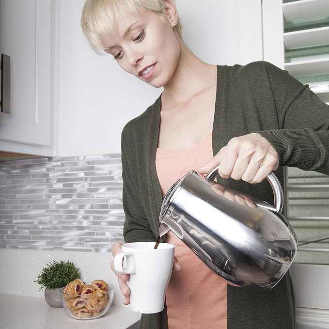 Stainless Steel French Press Coffee Maker Large 1 L (34 oz) with 2 Extra Filters Silver – Double Walled Insulated Coffee Press Keeps Drinks Hot, Easy to Use, Stylish Design for Rich Flavor