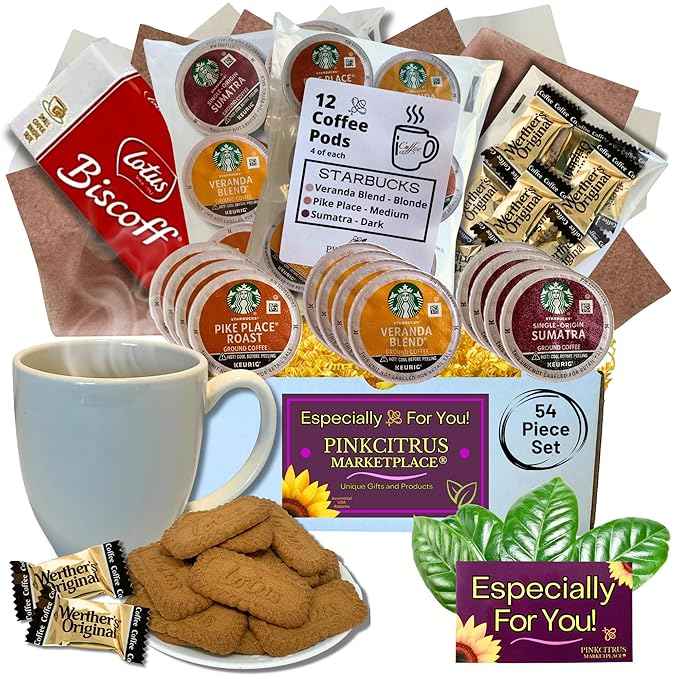 Coffee Mug Gift Set for Women Men Basket Box Care Package with Sampler CoffeePods, Cookies, and Candy Thinking of You Get Well Soon Happy Birthday Ideas For Mother’s Father’s Family Best Friend and Boss