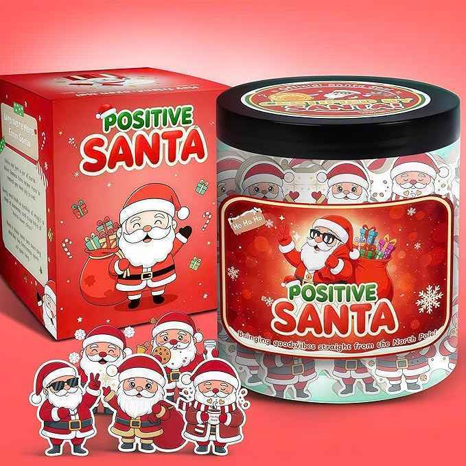 Positive Santa Claus Christmas Jar with 60 Daily Affirmation Cards, Emotional Support Christmas Gift, Funny Decorations for Home or Desk, Holiday Ornaments and Gifts for Women Men Teens and Teachers