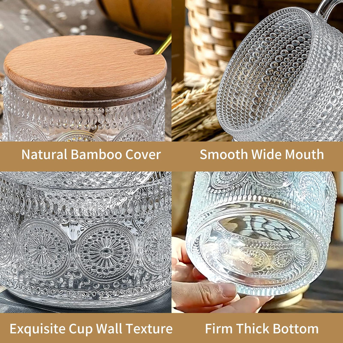 Clear 14 oz glass mug with curved handle