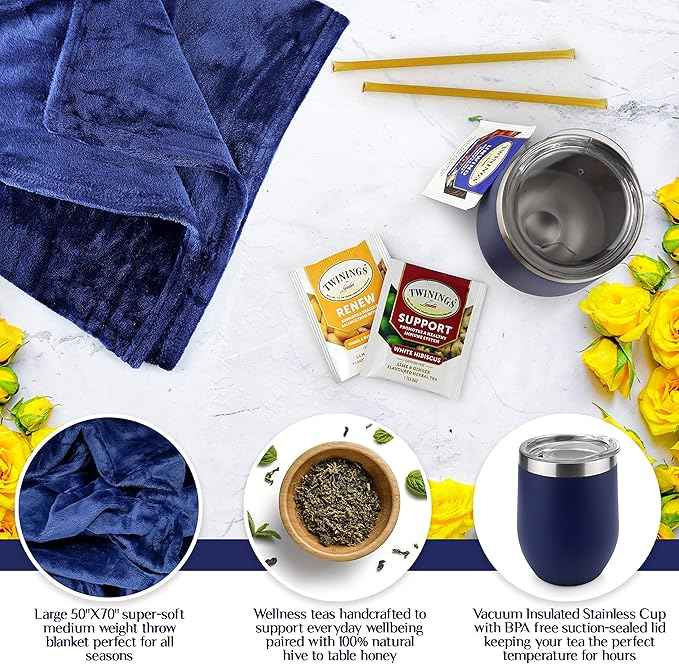 Get Well Soon Gifts for Women or Men - Gift Set Includes Luxury Blanket, Temperature Retention Cup, TLC Tea Kit & Inspirational Word Search Book - After Surgery, Thinking of You Care Package