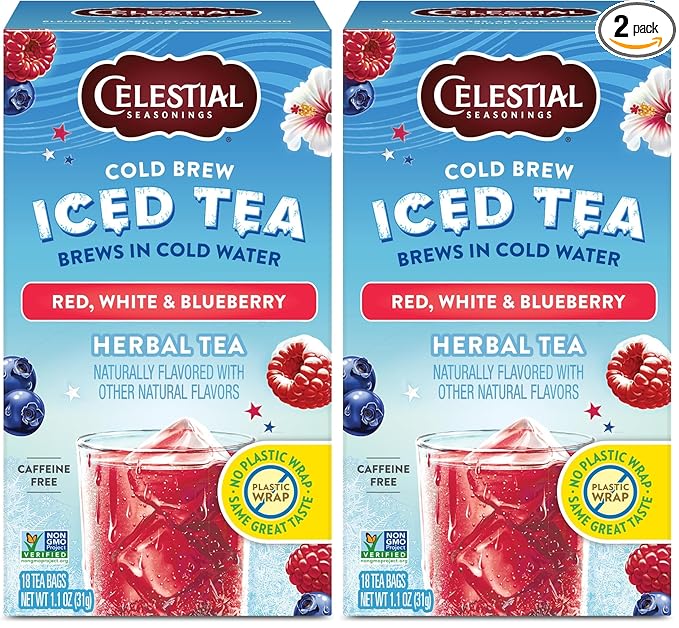 Celestial Seasonings Cold Brew Red White, Blueberry, 18 Count (Pack of 2)