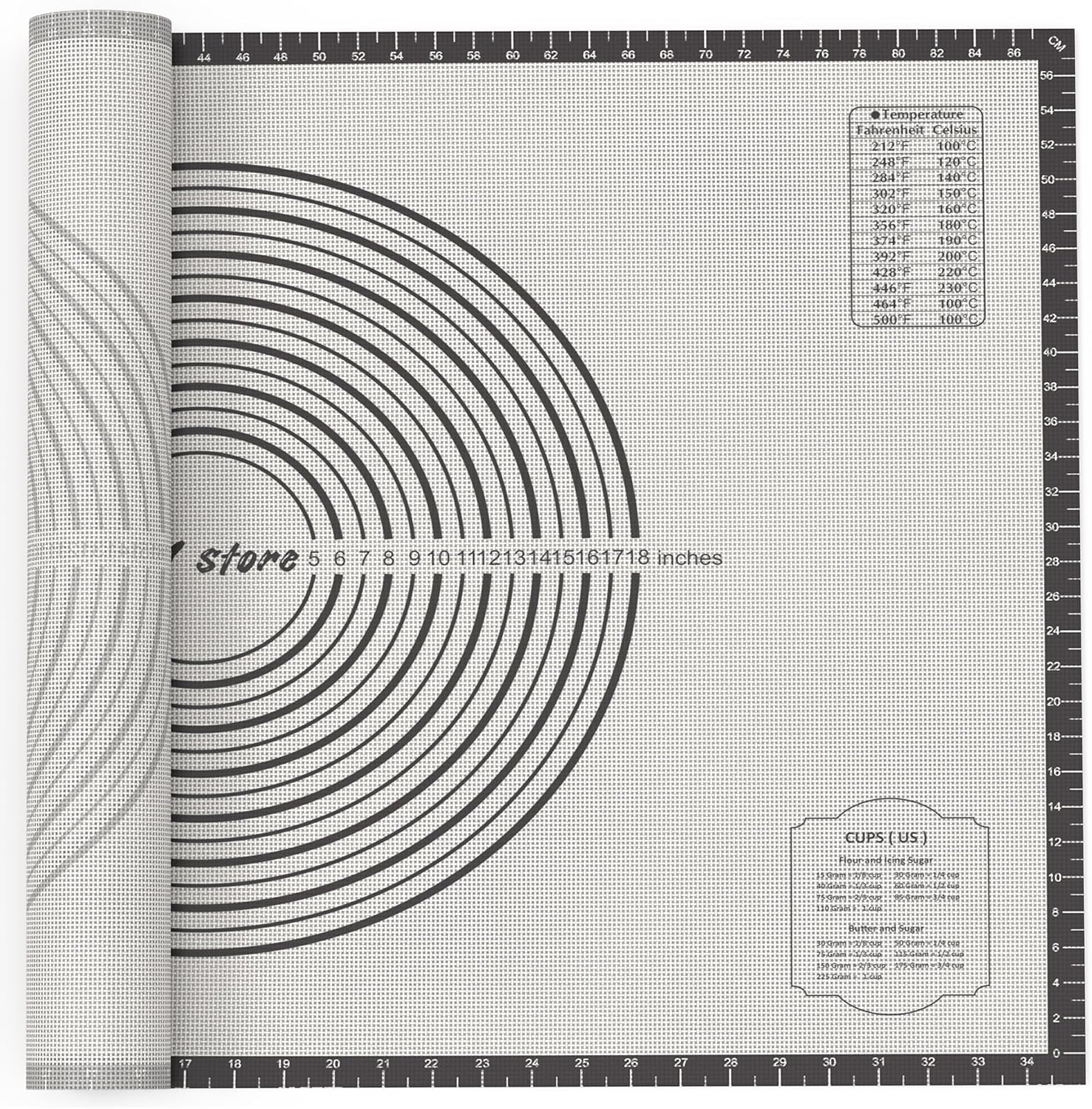 26 * 16 inches Black, Non-Slip Silicone Baking Sheets - Baking Mat with 0.7mm Thickness - Non-Stick Pastry & Cookie Mat for Kitchen Counter for Rolling Out Dough with Measurements.