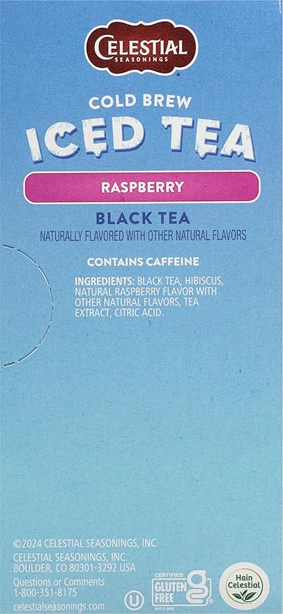 Celestial Seasonings Cold Brew Raspberry Black Iced Tea 18 Tea Bags (Pack of 5)