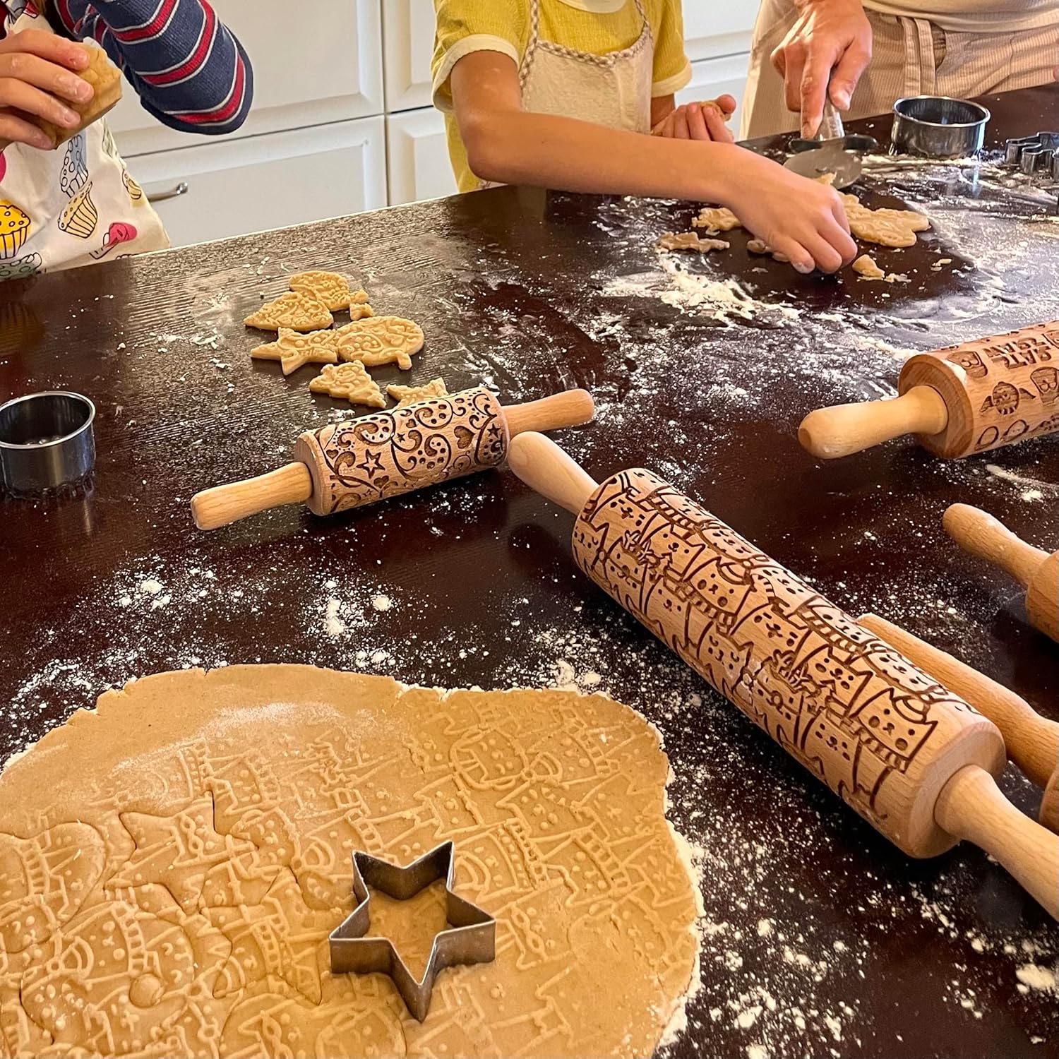 DOILY Embossing Rolling Pin with Flowers Pattern. Dough and Clay Roller for Embossed Cookies and Pottery. Cookie and Ceramic Stamp. Backing Gifts for Women by Algis Crafts