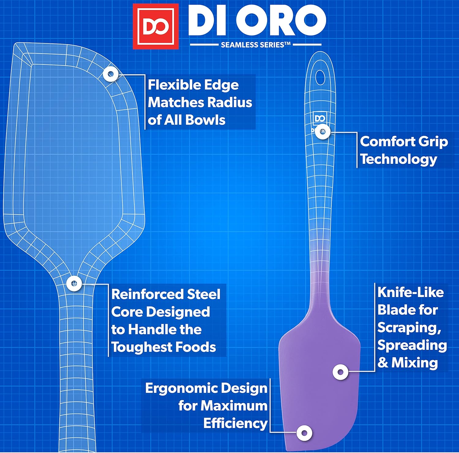 DI ORO Silicone Spatula - 600°F Heat-Resistant Rubber Kitchen Spatula for Baking, Scraping, & Mixing - BPA Free Nonstick Cookware Safe Flexible Utensil for Cooking - Dishwasher Safe (Lavender)