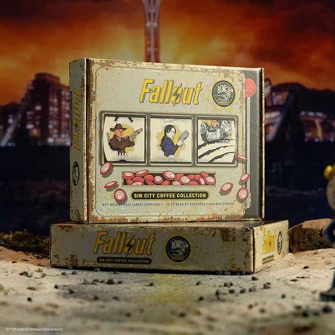 Bones Coffee Company Fallout Sin City Coffee Collector's Box, 2 Flavored Coffee Low Acid Medium Roast Arabica Beans Specialty Gifts, Auto Drip and French Press Compatible, 12 oz Pack of 2 Ground