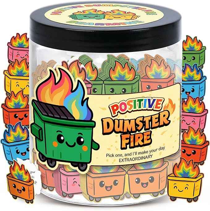 60 Positive Dumpster Fire Cards Jar, Affirmation Cards, Emotional Support, Gag Funny Dumpster Fire Desk Accessories - Zen Garden, Friends Coworkers Gifts for Women, Men