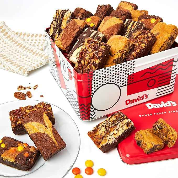 David's Cookies Assorted Brownies Gift Tin - 20 Slices of Individually Wrapped Gourmet Brownies - Delicious Variety of Flavors, Fresh Baked Snacks - Ideal Brownies Gift Basket For Special Occasions