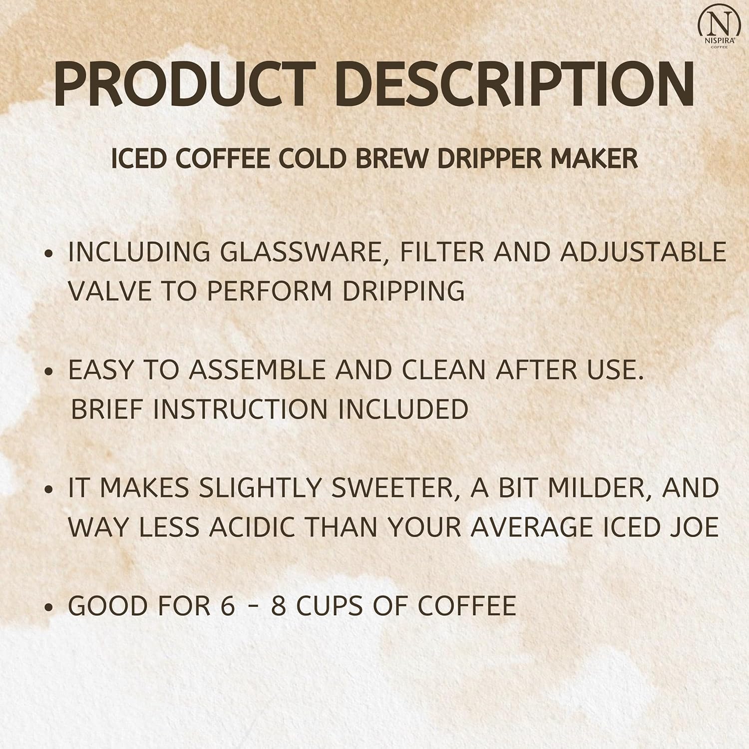 Nispira Iced Coffee Cold Brew Drip Tower Coffee Maker Wooden, 6-8 cup - Blissbrew