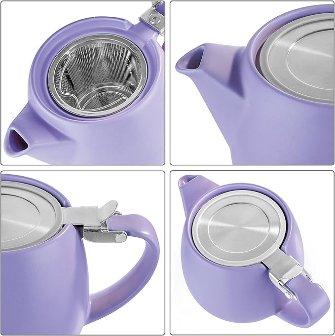 Tealyra - Pluto Porcelain Small Teapot Violet - 18.2-ounce (1-2 cups) - Matte Finish - Stainless Steel Lid and Extra-Fine Infuser To Brew Loose Leaf Tea - 540ml