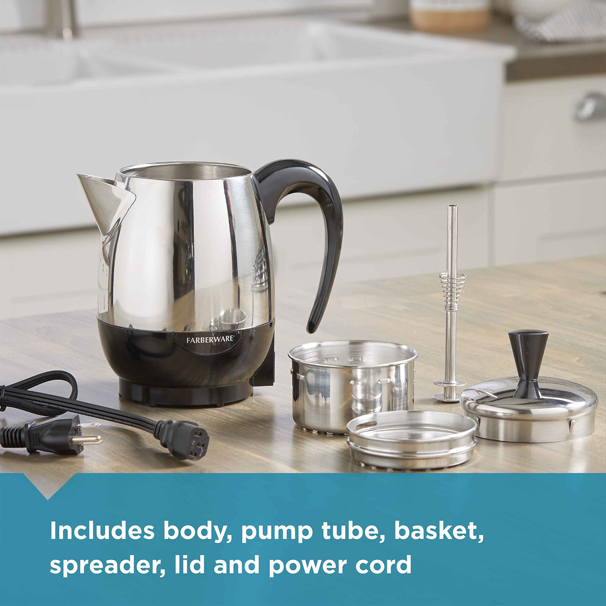 Stainless steel percolator with detachable power cord