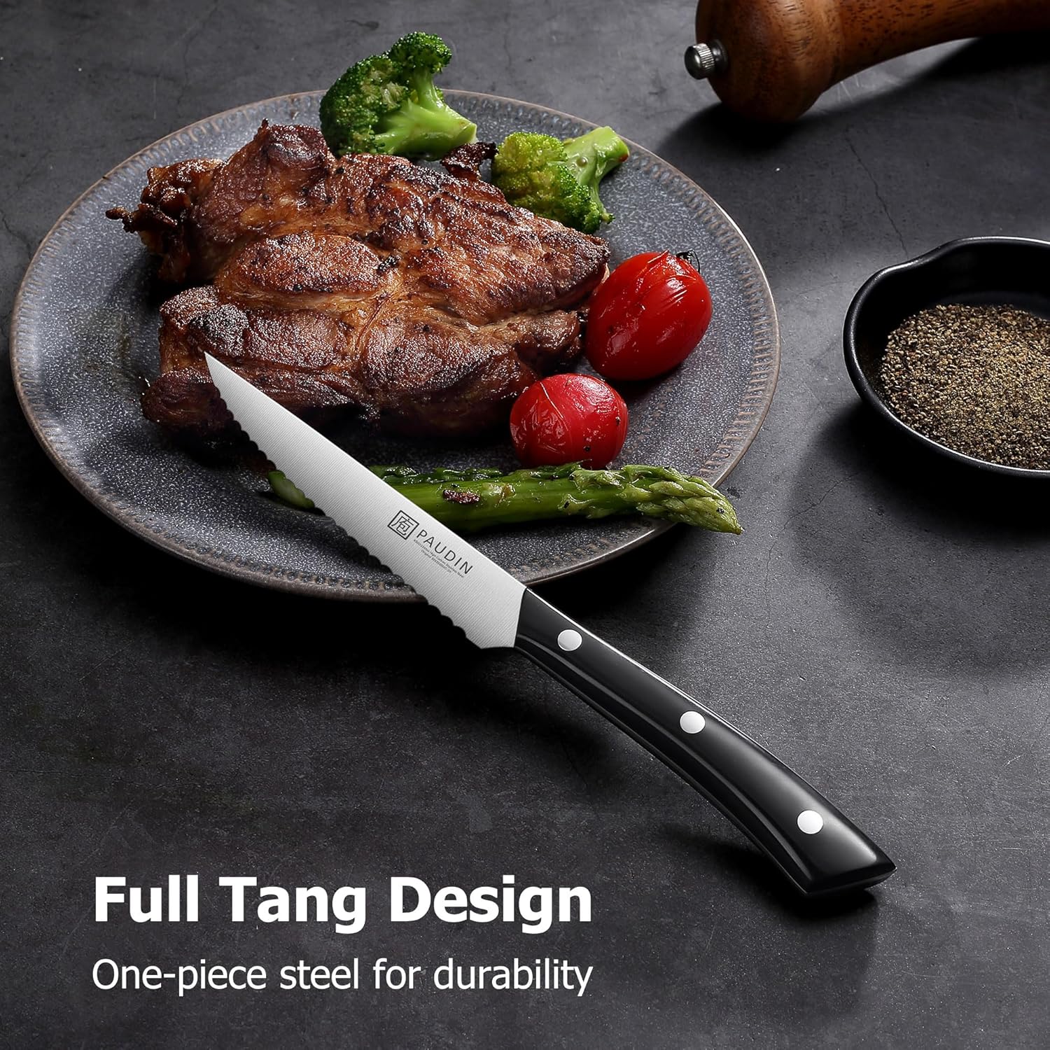 PAUDIN Steak Knives, Steak Knife Set of 8, Razor-Sharp Kitchen Knife Set 4.5 inch, High Carbon Stainless Steel Serrated Steak Knives Set for Kitchen, Full Tang ABS Handle