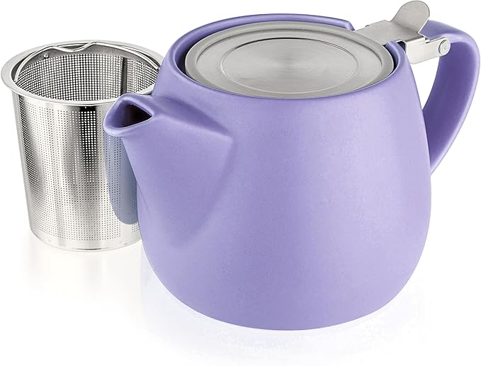Tealyra - Pluto Porcelain Small Teapot Violet - 18.2-ounce (1-2 cups) - Matte Finish - Stainless Steel Lid and Extra-Fine Infuser To Brew Loose Leaf Tea - 540ml