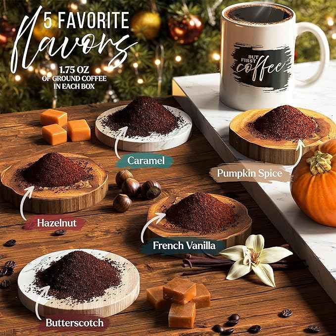 Coffee Gifts Set For Women & Men - Includes 5 Ground Coffee Flavors and Mug - Unique Christmas Gift Set for Women and Men