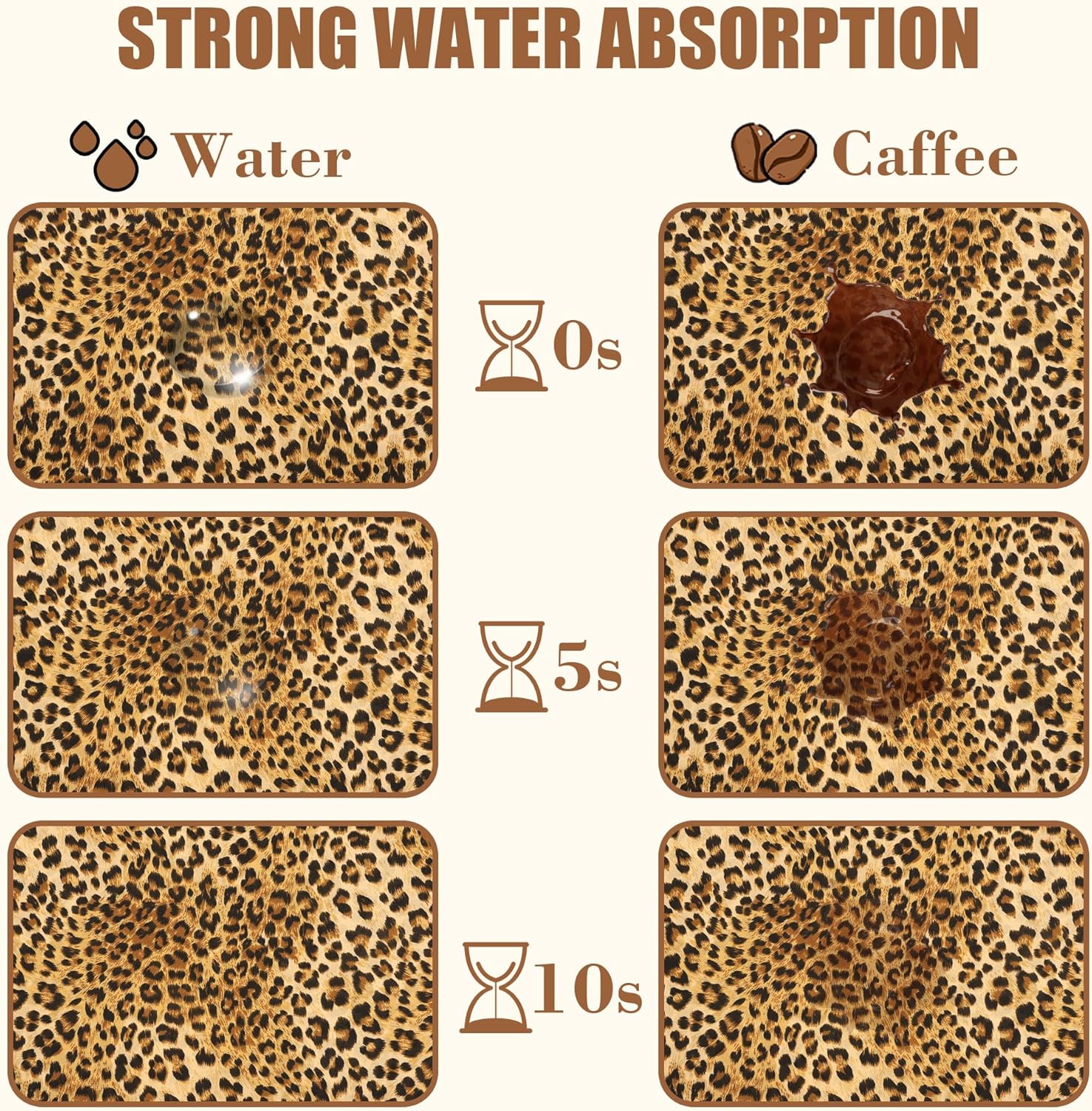 Leopard Print Dish Drying Mat for Kitchen Counter Hide Stain Absorbent Drying Rack Pad Rubber Backed Coffee Mat Espresso Machine Coffee Bar Accessories 15.7 x 23.6 Inch