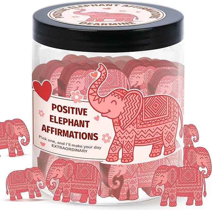 Positive Elephant Jar with 60 Affirmation Cards, Elephant Gifts, Christmas Home Office Desk Decoration, Friendship Gifts for Women, Gift for Best Friends, Sisters, Mom