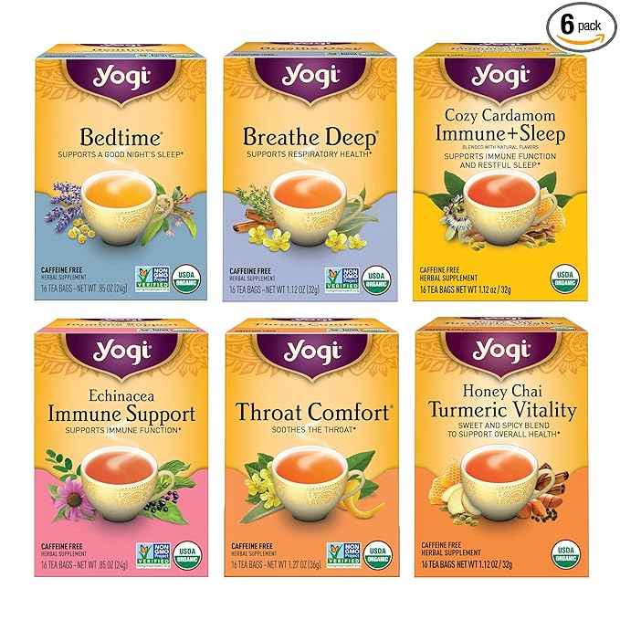 Yogi Get Well Tea Sampler (6 pk, 16 ea) - Organic Herbal Teas for Immune Support