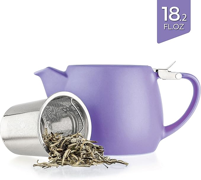 Tealyra - Pluto Porcelain Small Teapot Violet - 18.2-ounce (1-2 cups) - Matte Finish - Stainless Steel Lid and Extra-Fine Infuser To Brew Loose Leaf Tea - 540ml