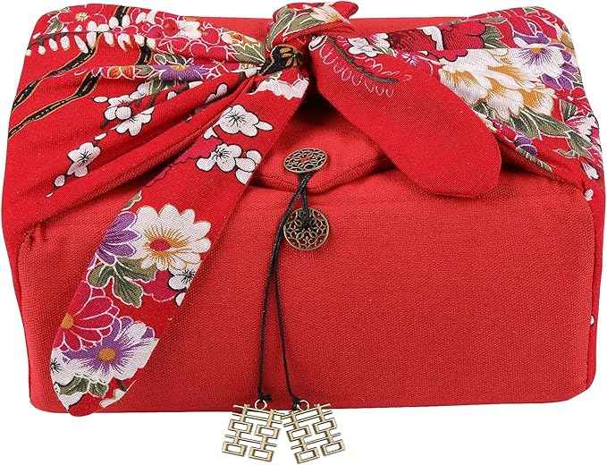 Chinese Tea Set Traditional Red Ceramic with Chinese Teapot and 6 Porcelain Teacups, Asian Gongfu Style Collection for Tea Ceremony, Chinese Wedding Gift with Fabric Box