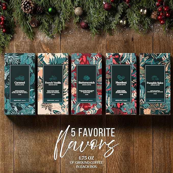 Coffee Gifts Set For Women & Men - Includes 5 Ground Coffee Flavors and Mug - Unique Christmas Gift Set for Women and Men