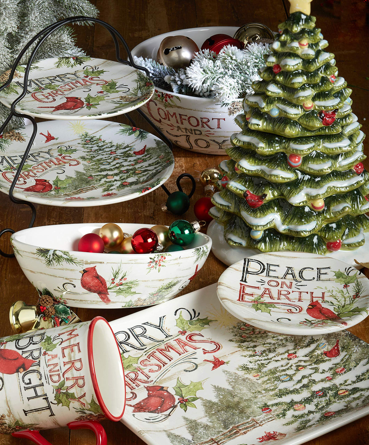 Christmas mug with red cardinal and holly design