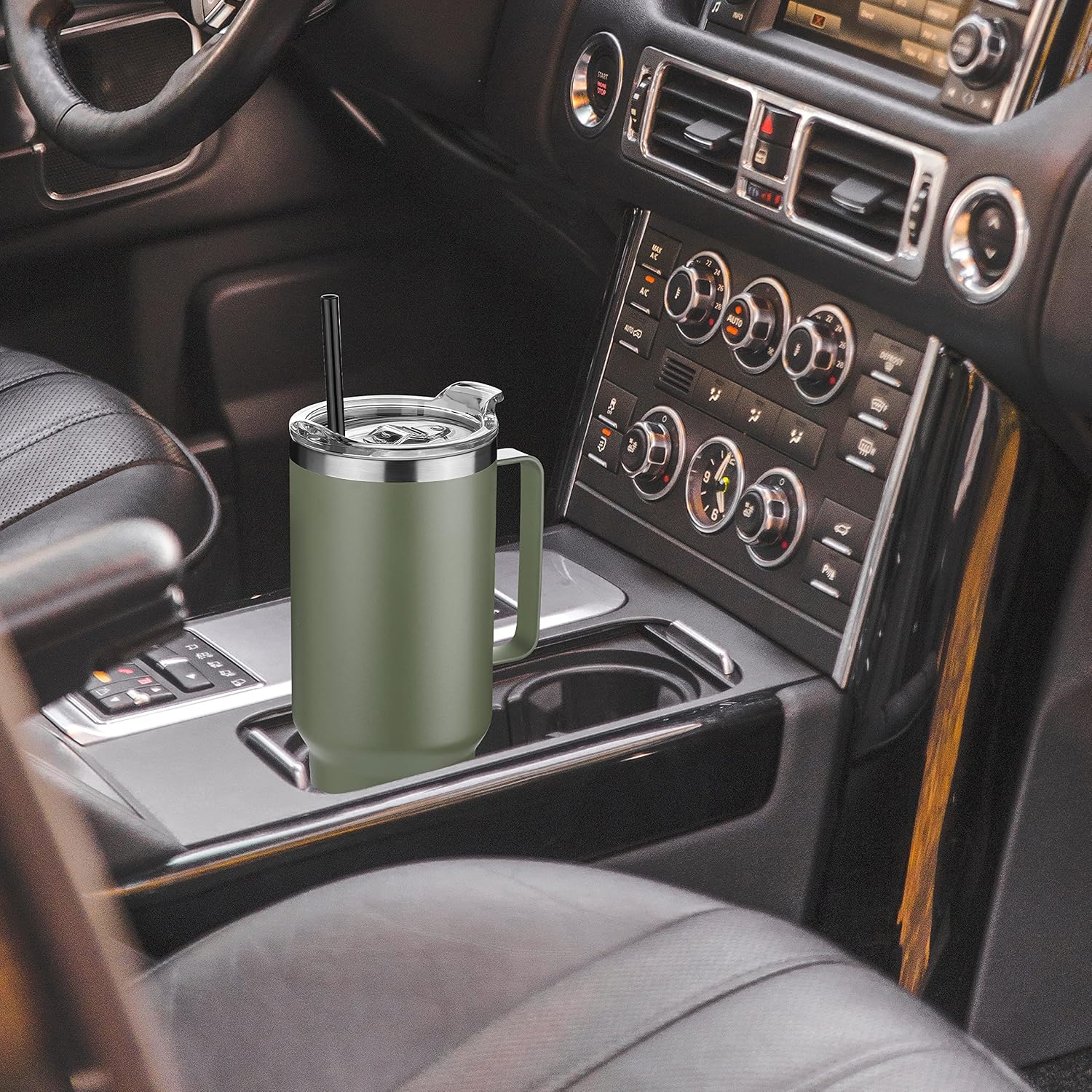 HASLE OUTFITTERS 40 oz Stainless Steel Tumbler with Handle, Vacuum Insulated Tumblers Bulk, Reusable Double Wall Travel Coffee Mug, Durable Powder Coated Water Bottles(Army Green, 4)