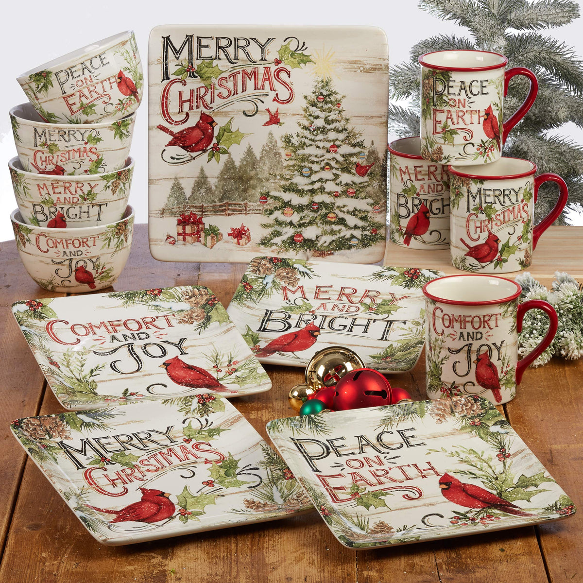Holiday mug with festive saying and woodgrain background
