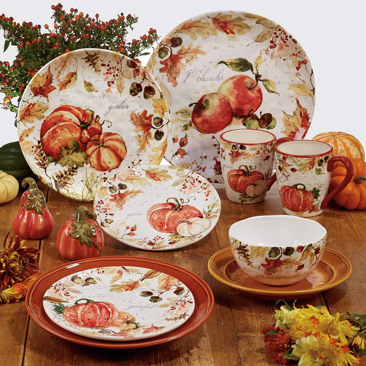 Multicolor earthenware mug with fall pumpkin design