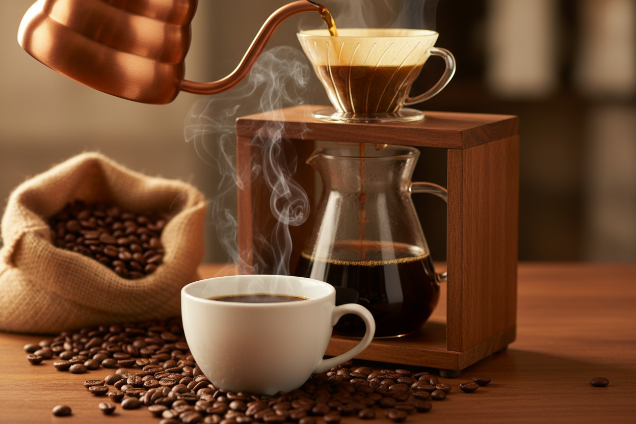 Brewed with care, using beans roasted to bring out their most refined and elegant flavors. (make it real photo)