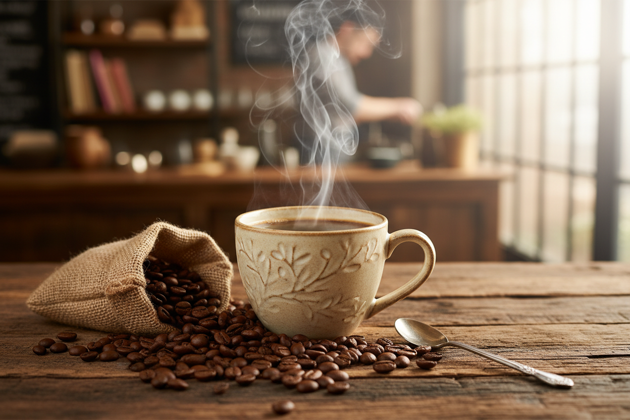 Classic Local Coffee – Brewed with care, using beans roasted to bring out their most refined and elegant flavors.  (make it real photo)