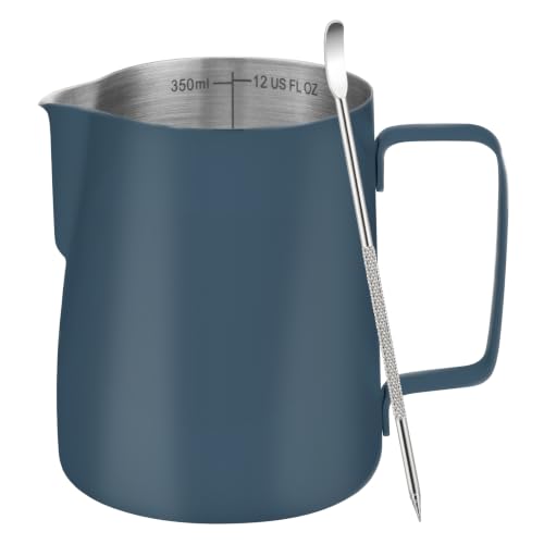 Milk Frothing Pitcher 12oz Frother Cup Barista Tools (Blue / 12 Ounces)