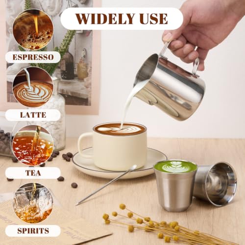 12oz Milk Frothing Pitcher & 2 (Silver / 12 Ounces + 2pcs Small Cups)