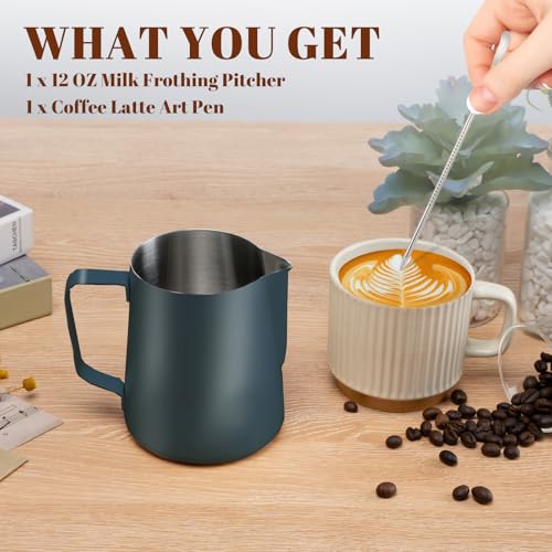 Milk Frothing Pitcher 12oz Frother Cup Barista Tools (Blue / 12 Ounces)