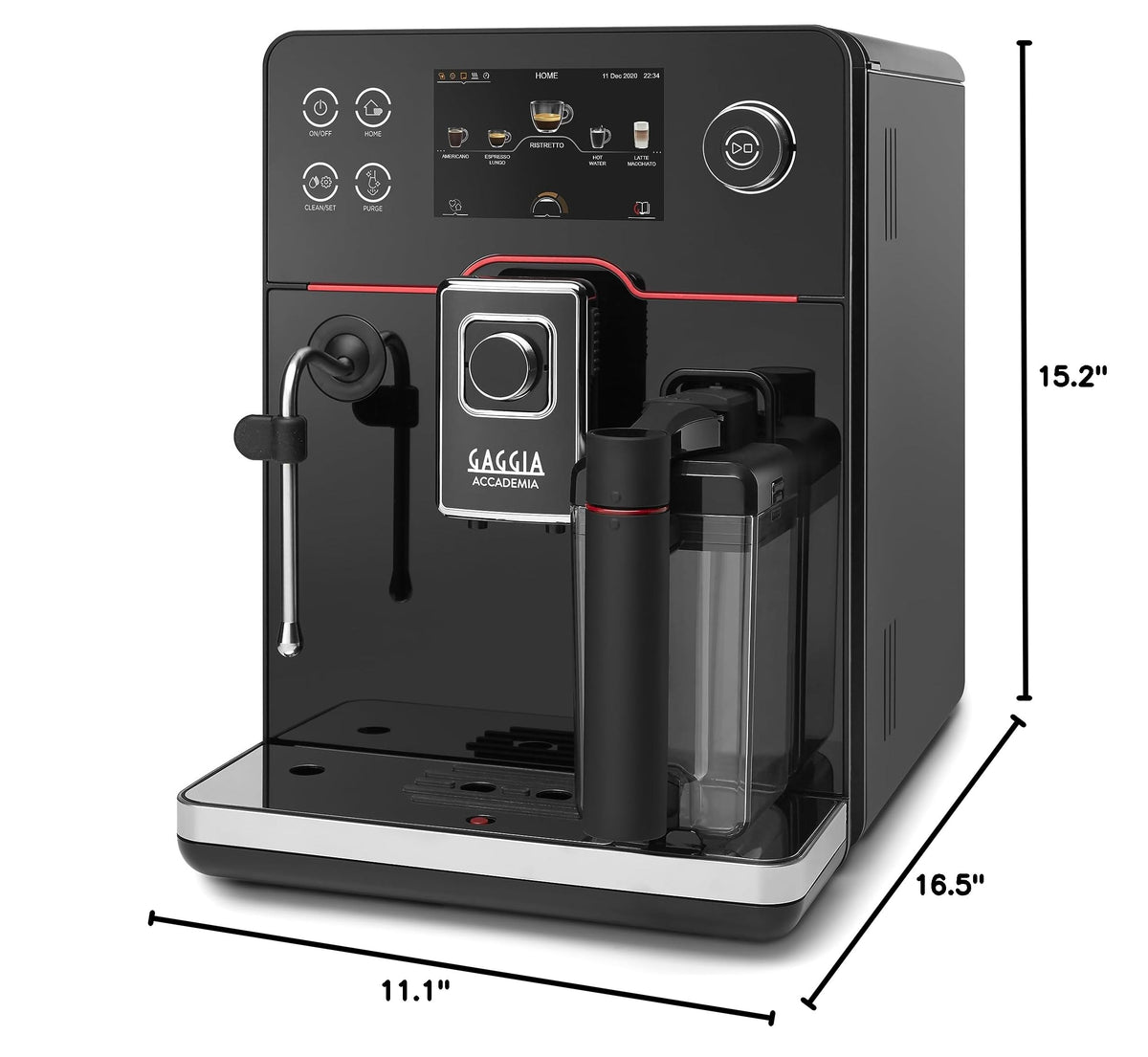 Accademia Luxury Italian Fully Automatic Espresso Machine with 19 Customized drink settings (Large / Black)