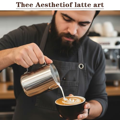 6 Pcs Milk Frothing Pitcher 12 Oz Stainless Steel Steaming Pitcher Espresso Steamer Cup Frother Jug for Latte Art