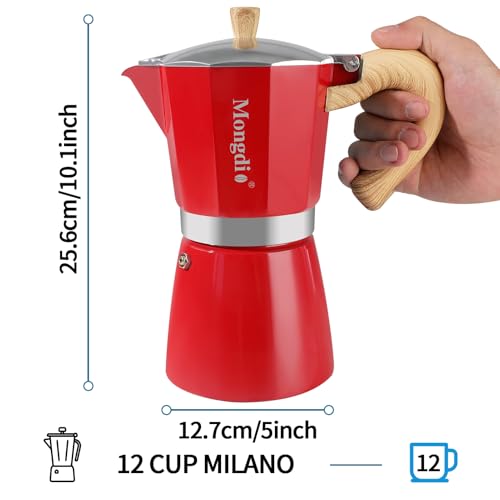 Moka Pot Stovetop Espresso Maker (Red / 12 cup)