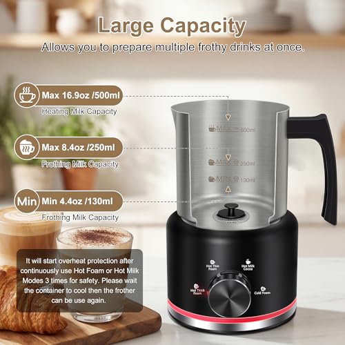 Milk Frother 16.9 OZ Electric Milk Frother and Steamer (Black)