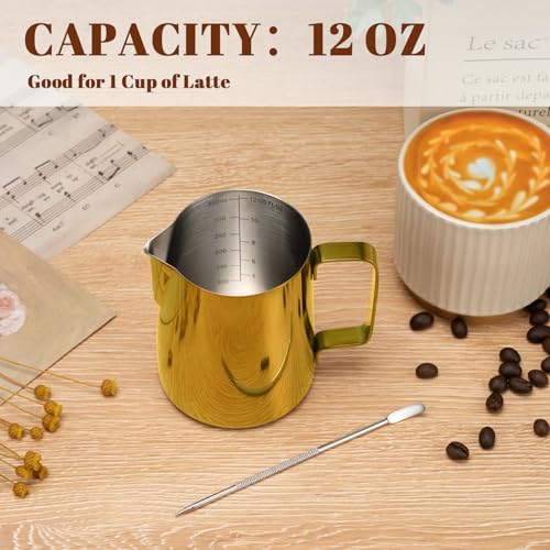 Milk Frothing Pitcher 12oz Frother Cup Barista Tools (Gold / 12 Ounces)