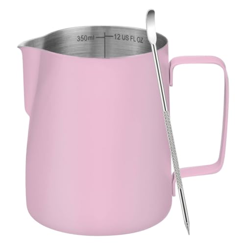 Milk Frothing Pitcher 12oz Frother Cup Barista Tools (Pink / 12 Ounces)