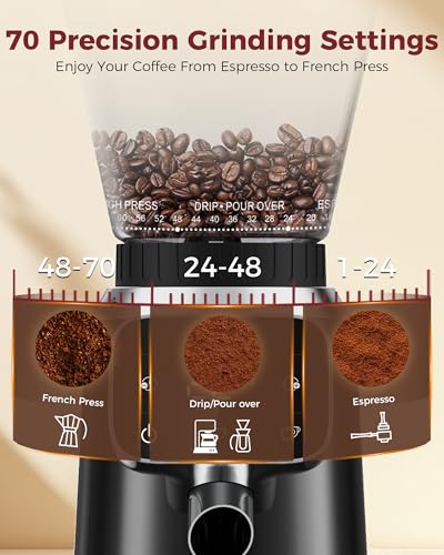 G2 Conical Burr Coffee Grinder with 70 Precise Grind Settings (Black)