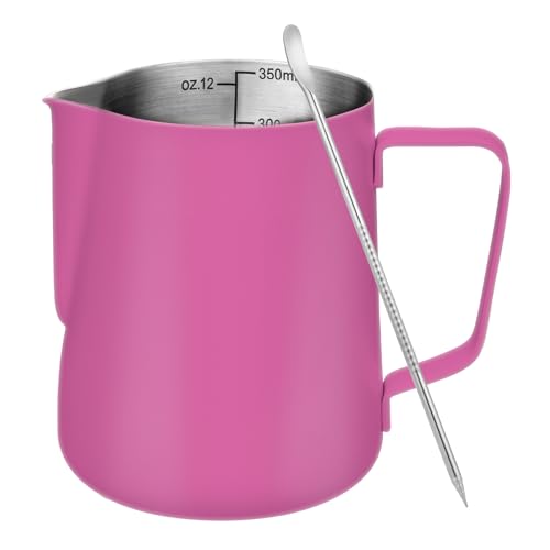 Milk Frothing Pitcher 12oz Frother Cup Barista Tools (Rose Red / 12 Ounces)
