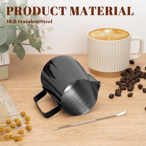 Milk Frothing Pitcher 12oz Frother Cup Barista Tools (Bright Black / 12 Ounces)