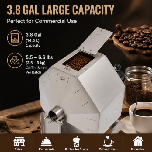 3.8 Gal Coffee Roaster Machine Auto Rotation Coffee Bean Roaster